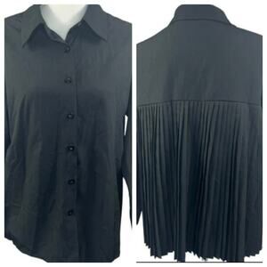 Unbranded Black Button Up Top Blouse Size S Back Pleats Pleated Back